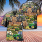 Green Tractor Farm Hawaiian Shirt Pattern Detail For Summer Holidays And Outdoor Fun