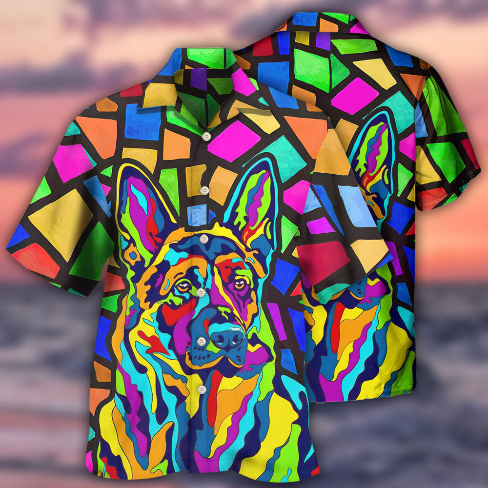 Creative German Shepherd Dog Hawaiian Shirt Button Front Artwork For Warm Weather Events