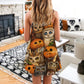 Halloween Owl Pumpkin Pattern V-Neck Sleeveless Cami Dress For Festivals Travel And Relaxed Casual Summer Wear