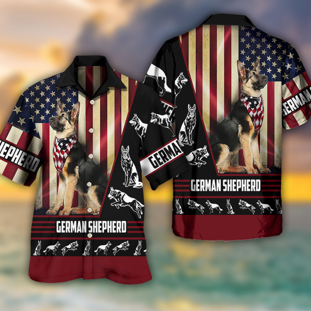 German Shepherd American Flag Hawaiian Shirt Artwork Detail For Resort Trips And Outdoor Activities
