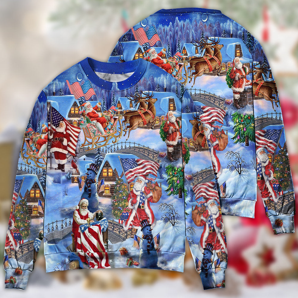 American Patriotic Santa Christmas Sweater For Family Gatherings Winter Travel And Everyday Seasonal Comfort