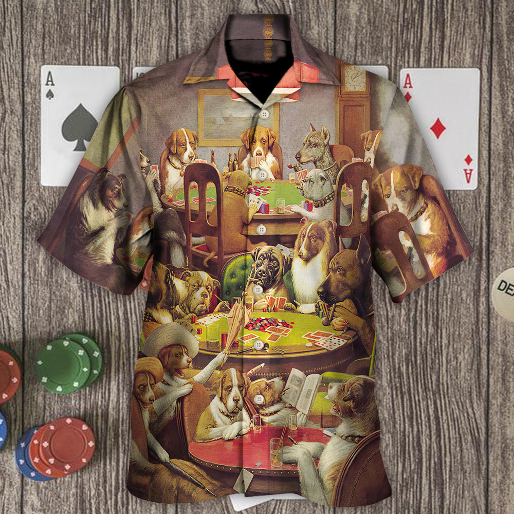 Gambling Dog Poker Hawaiian Shirt Pattern Detail For Vacation Style