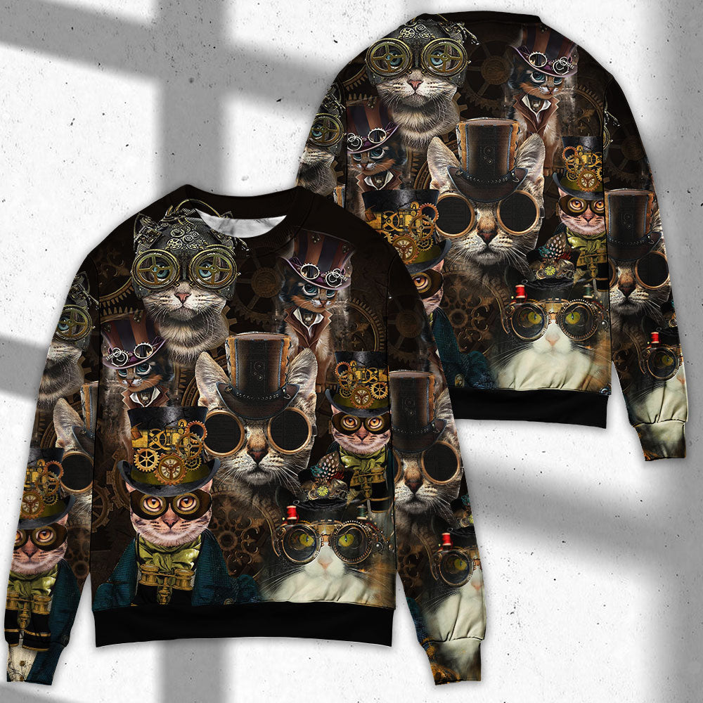 Steampunk Cat Machines Sweater For Outdoor Activities Weekend Trips And Relaxed Everyday Outfits