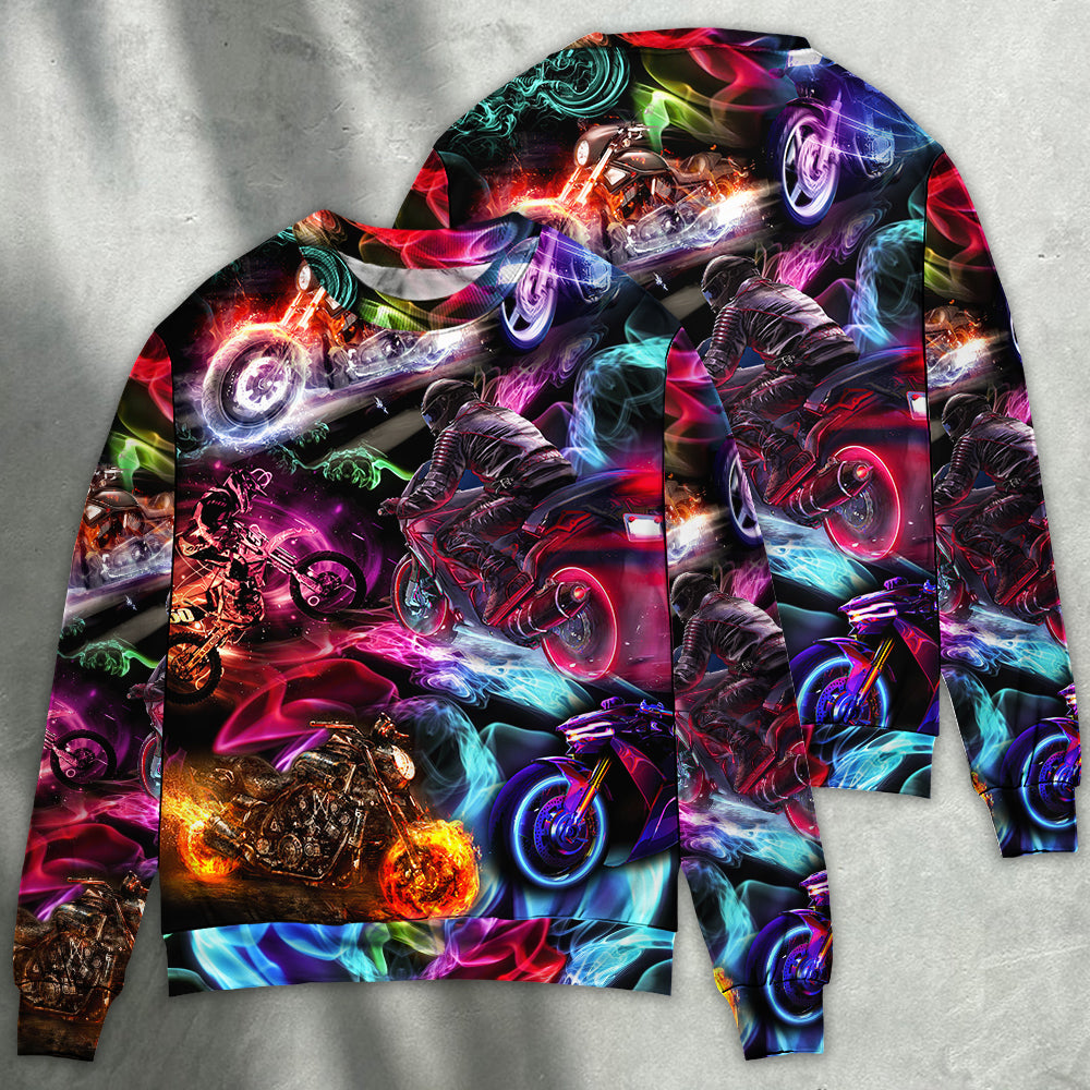 Motorcycle Racing Neon Light Colorful Sweater For Road Trips Weekend Gatherings And Thoughtful Gift Giving