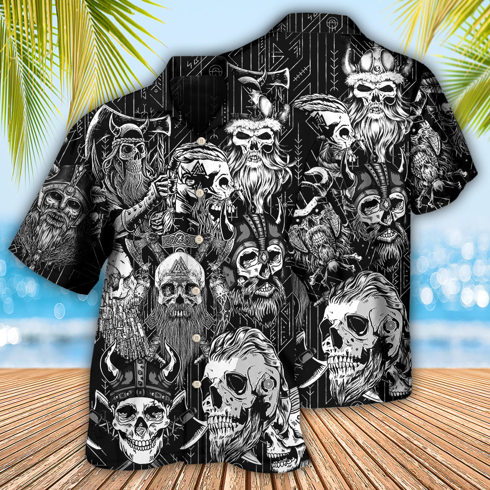 Skull Norse Warrior Crossed Axes Hawaiian Shirt For Summer Events And Casual Outdoor Wear