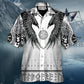 Black Norse Warrior Runic Raven Scandinavian Hawaiian Shirt Design Detail For Beach Days And Holiday Travel