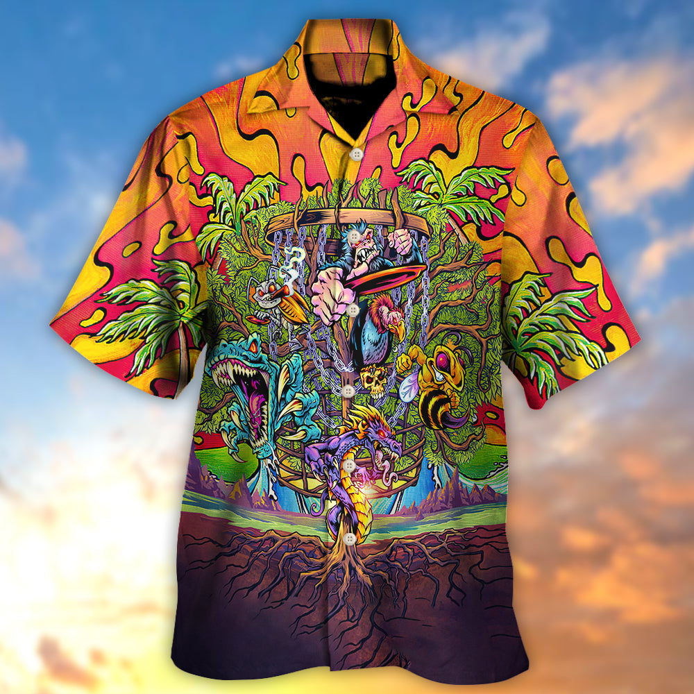 Tropical Coastal Disc Golf Activity Hawaiian Shirt Graphic Artwork Detail For Coastal Travel