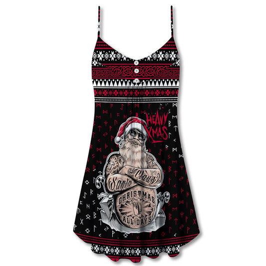 Christmas Tattoo Santa Funny – Women's Summer Sleeveless V-Neck Camisole Dress