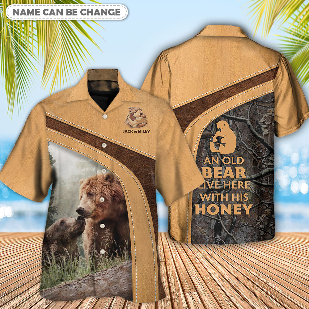 Rustic Bear Old Honey Personalized Hawaiian Shirt Artwork Detail For Tropical Trips And Casual Outings