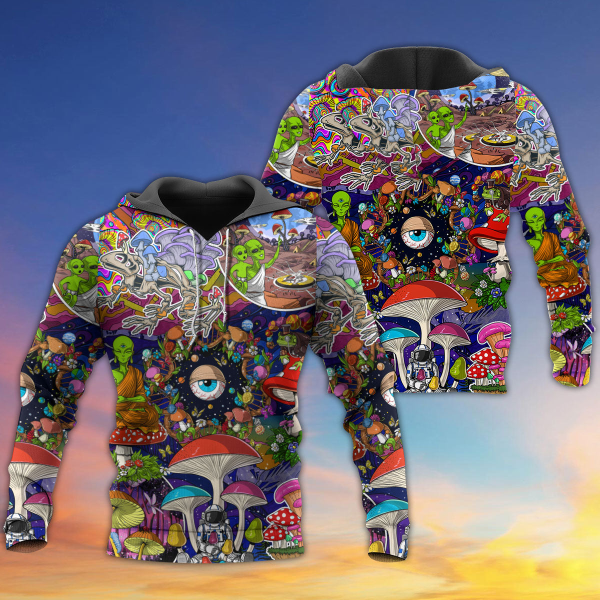 Hippie Colorful Mushroom Alien Hoodie For Free Spirit Outings Holidays And Relaxed Layering