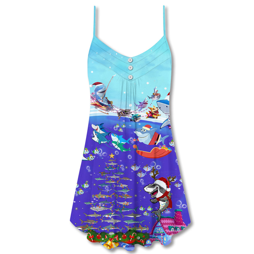 Christmas Santa Shark Ocean Gifts V-Neck Sleeveless Cami Dress For Summer Events And Comfortable Everyday Style