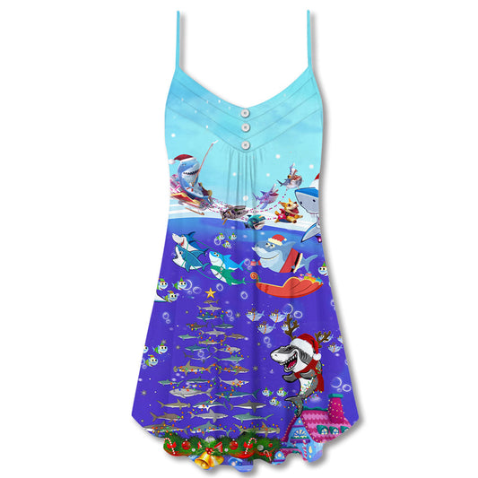 Christmas Santa Shark Ocean Gifts V-Neck Sleeveless Cami Dress For Summer Events And Comfortable Everyday Style
