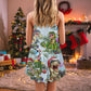 Christmas Dinosaurs Holiday Cheer V-Neck Sleeveless Cami Dress For Festive Events And Casual Summer Styling