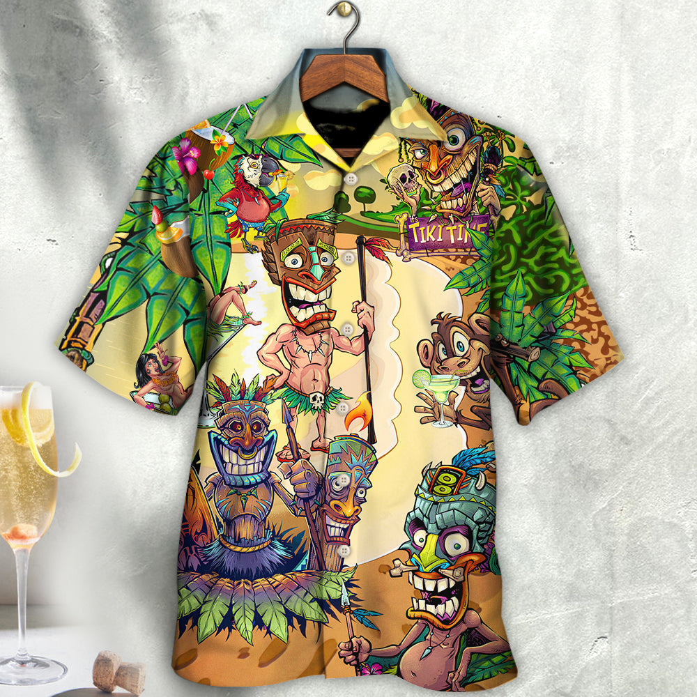 Cocktail Tiki Bar Summer Beach Hawaiian Shirt Artwork Detail For Tropical Trips And Casual Outings