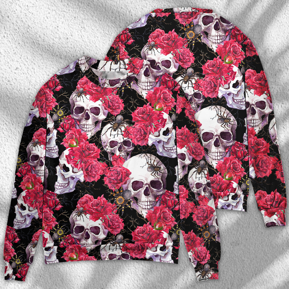 Skull And Roses With Spider Sweater For Fantasy Fans Casual Outings And Weekend Adventures