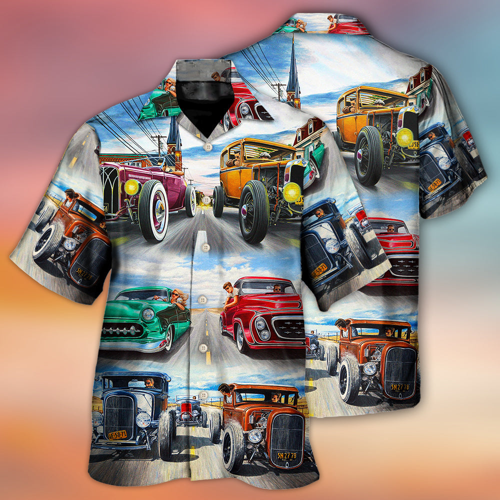 Hot Rod Racing Speed Hawaiian Shirt Relaxed Style View For Weekend Trips
