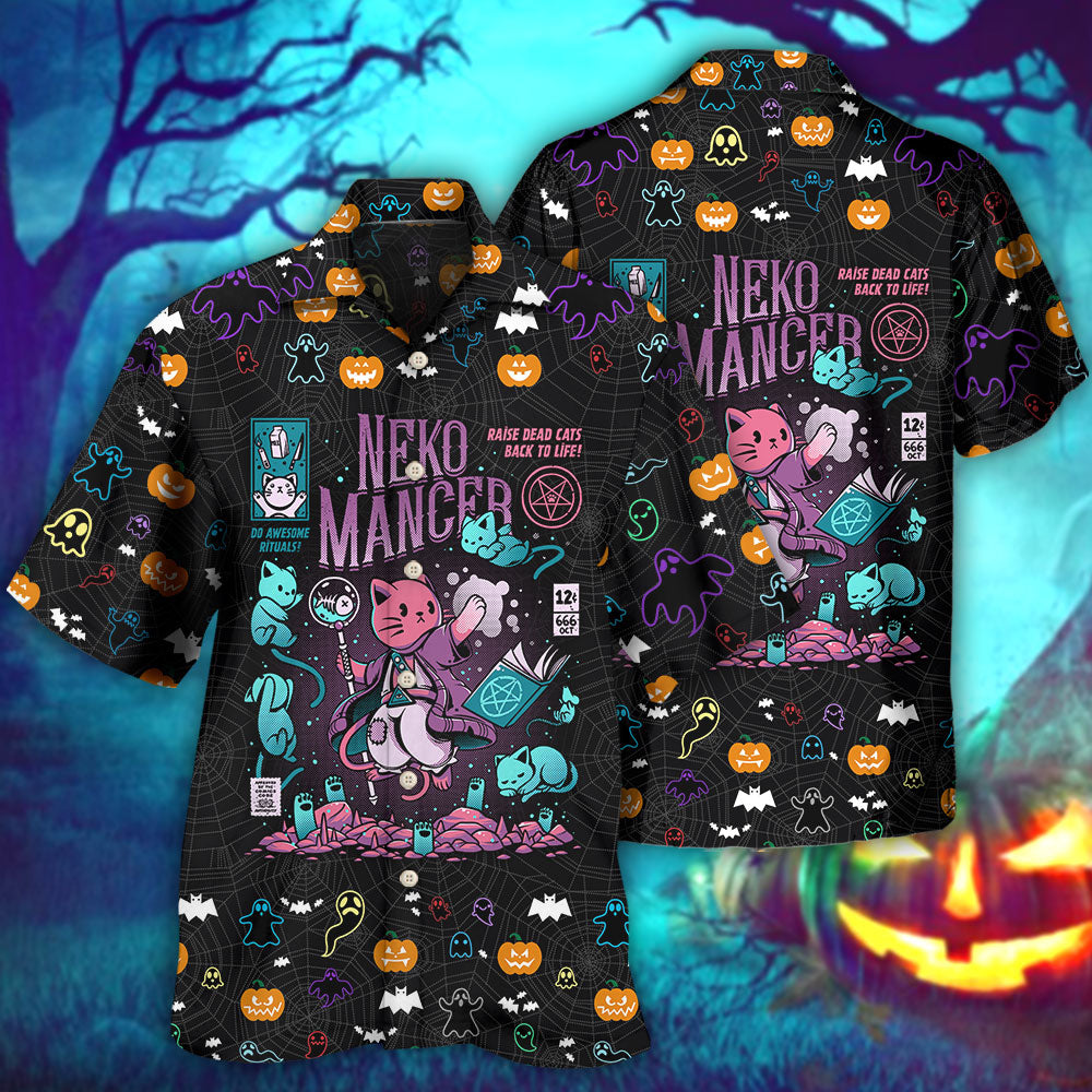 Cat Halloween Neko Mancer Hawaiian Shirt Artwork Detail For Tropical Trips And Casual Outings