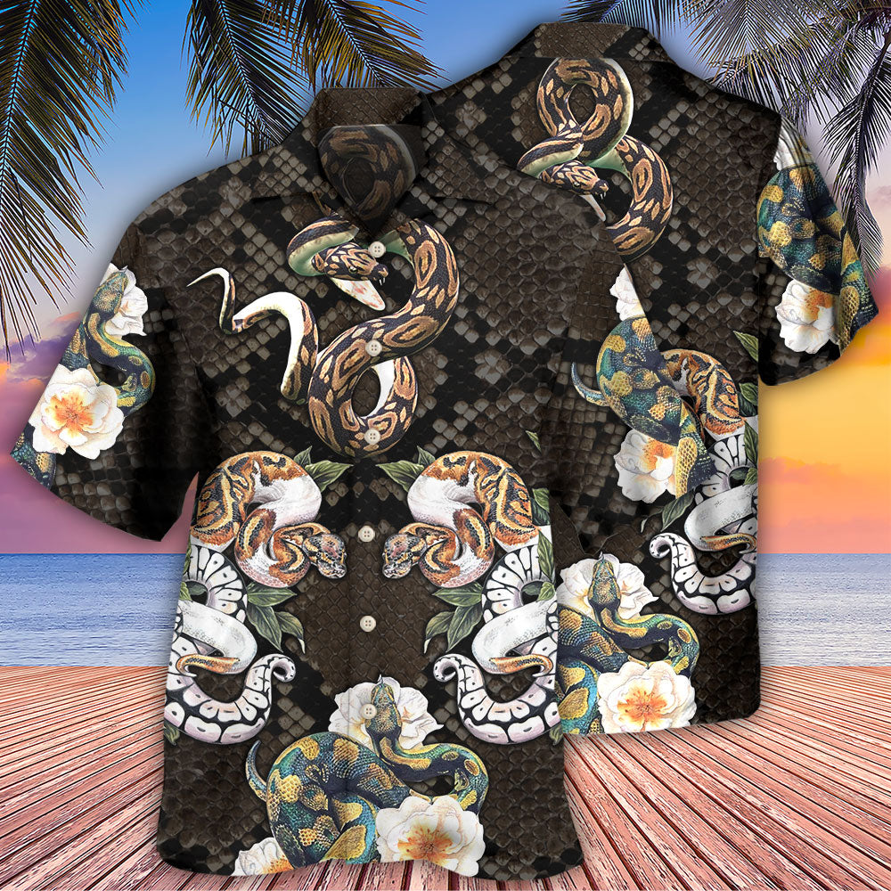 Floral Tropical Snake Ball Python Hawaiian Shirt For Coastal Adventures And Warm Weather Wear