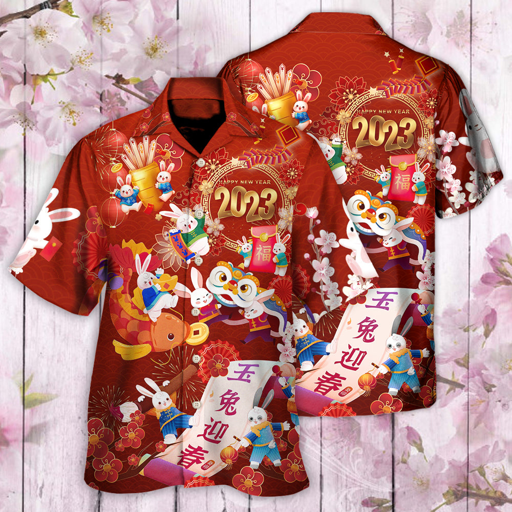 Lunar New Year Rabbit Hawaiian Shirt Tropical Styling View For Casual Outings