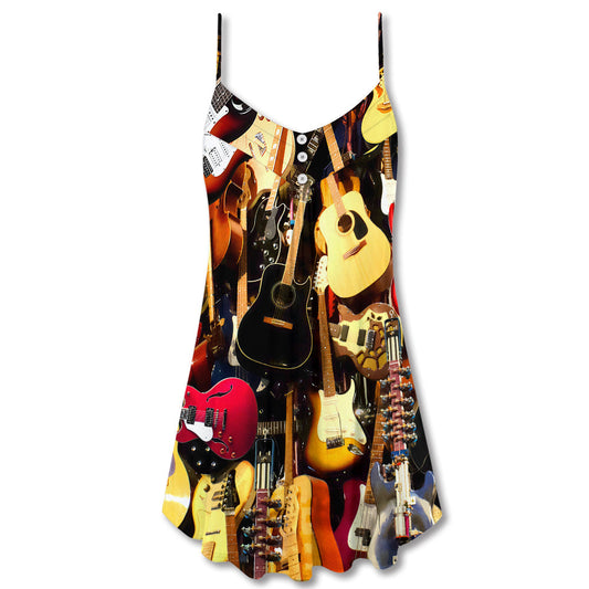 Guitar Music Is Everything – Women's Summer Sleeveless V-Neck Camisole Dress
