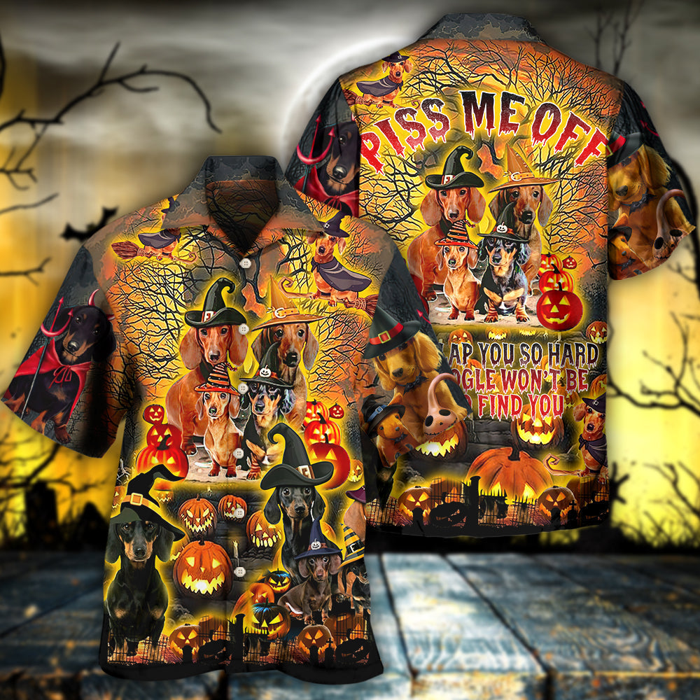 Funny Dog Halloween Dachshund Hawaiian Shirt Pattern View For Relaxed Warm Weather Outfits