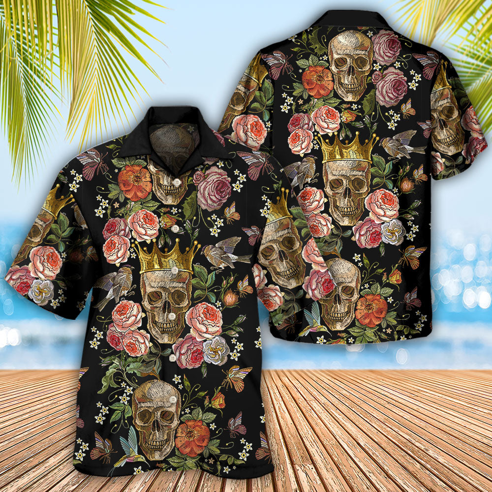 Dark Floral Skull Hawaiian Shirt Resort Outfit View For Island Holidays