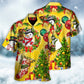 Funny Happy Yellow Snowman Christmas Tree Light Hawaiian Shirt Design View For Resort Travel And Thoughtful Gifting