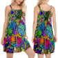 Hippie Alien Frogs Tie Dye V-Neck Sleeveless Cami Dress For Boho Festivals And Relaxed Summer Style