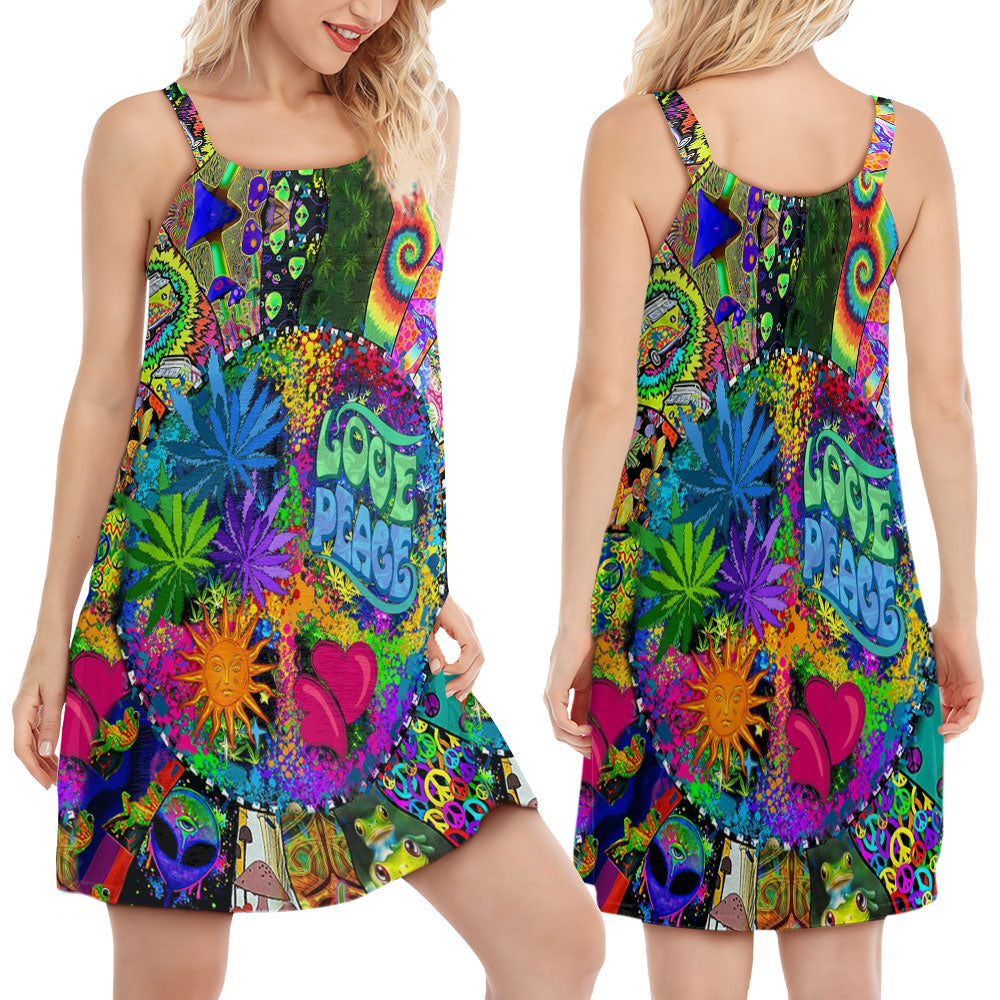 Hippie Alien Frogs Tie Dye V-Neck Sleeveless Cami Dress For Boho Festivals And Relaxed Summer Style
