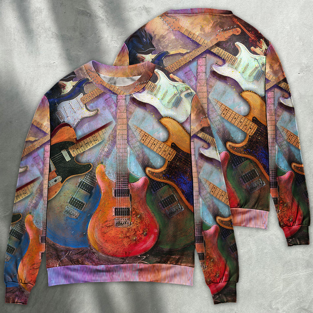 Colorful Guitar Music Abstract Sweater For Casual Wear Festivals Travel And Thoughtful Gifting