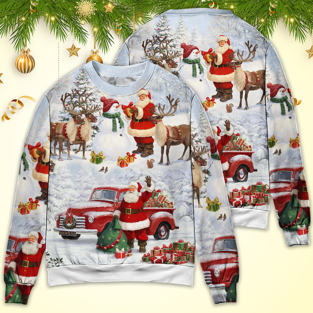 Christmas Santa Gift Snow Painting Sweater For Festive Family Events Casual Wear And Holiday Gift Giving