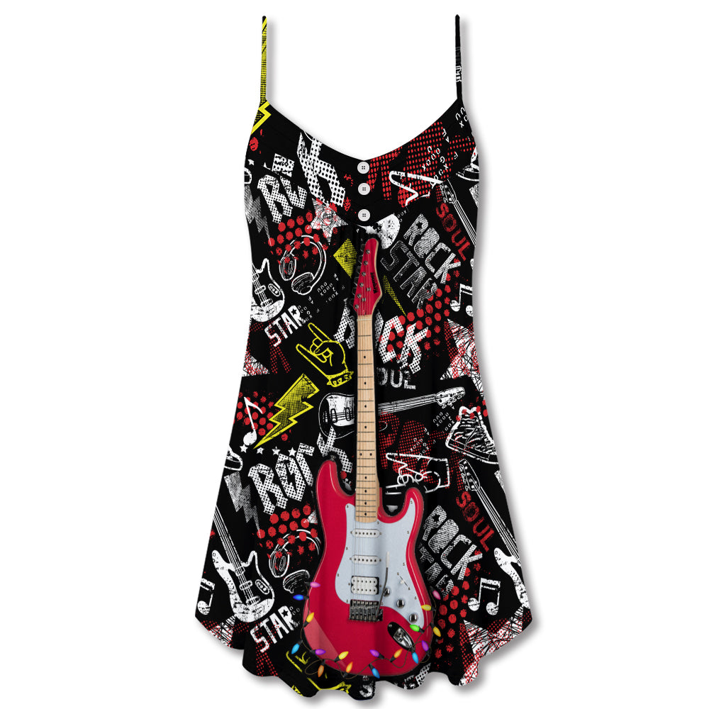 Christmas Guitar Rock Soul Love V-Neck Sleeveless Cami Dress For Festive Events And Casual Summer Styling