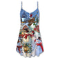Snowman Couple Winter Love V-Neck Sleeveless Cami Dress For Summer Events And Comfortable Everyday Style