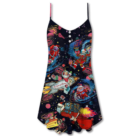 Christmas Santa In Space – Women's Summer Sleeveless V-Neck Camisole Dress