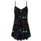 Neon Colorful Cat Playing Kitten V-Neck Sleeveless Cami Dress For Casual Outings Vacations And Summer Style
