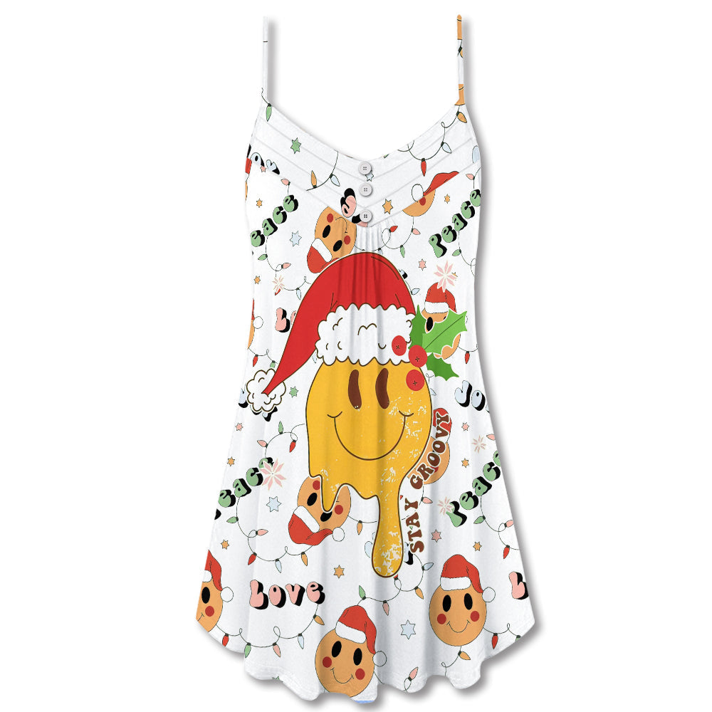 Groovy Santa Smile V-Neck Sleeveless Cami Dress For Vacations And Casual Warm Weather Wear