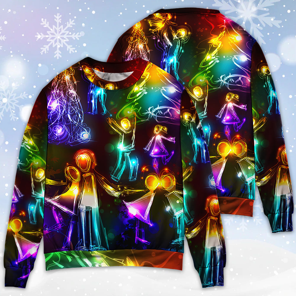 Christmas Family Tree Neon Light Sweater For Seasonal Parties Cozy Gatherings And Thoughtful Holiday Gifts