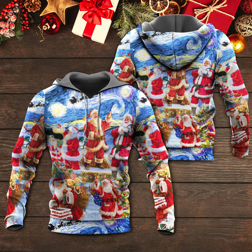 Christmas Santa Snowy Night Hoodie For Festive Celebrations Seasonal Trips And Relaxed Winter Wear