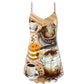 Cat Coffee Lover Quote V-Neck Sleeveless Cami Dress For Food Lovers Festivals And Relaxed Warm Weather Style