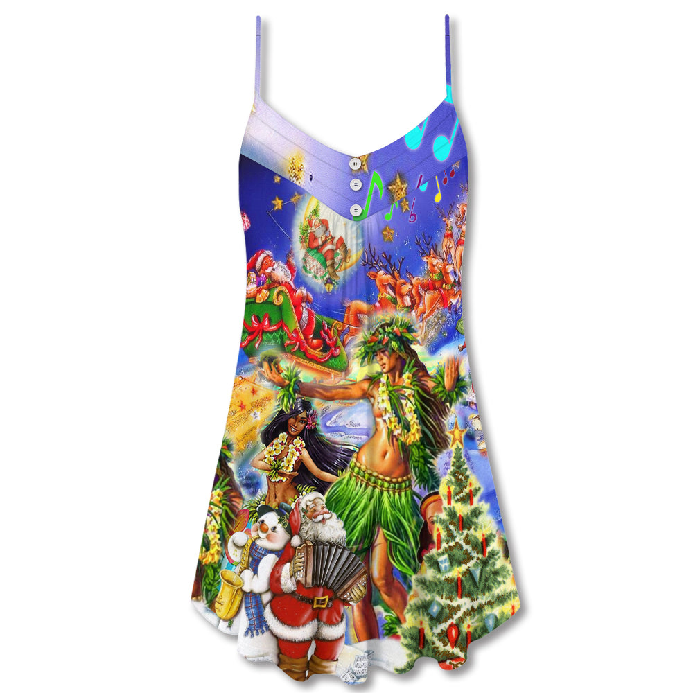 Christmas Aloha Island Holiday V-Neck Sleeveless Cami Dress For Festive Events And Casual Summer Styling