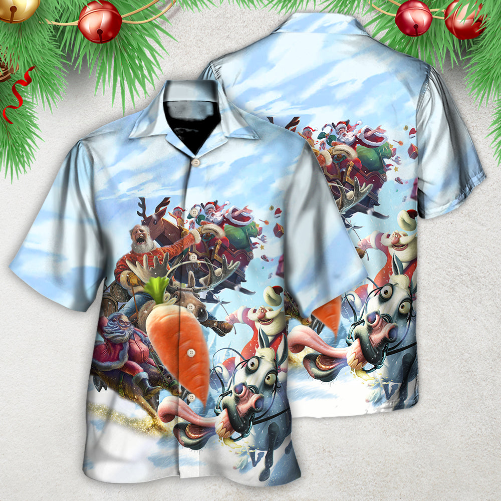 Christmas Santa Hawaiian Shirt Collar And Front View For Coastal Travel