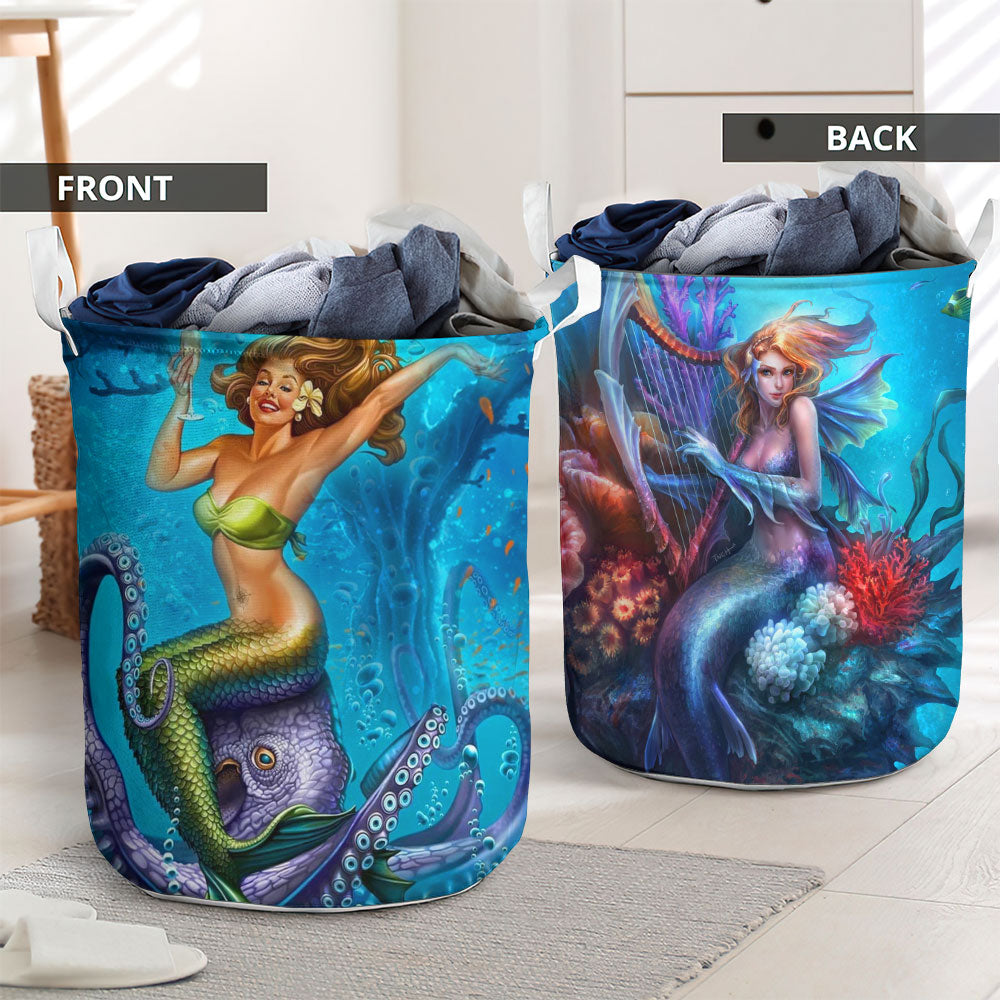 Mermaid Beautiful And Skull Laundry Basket For Nursery Dorm And Home Storage