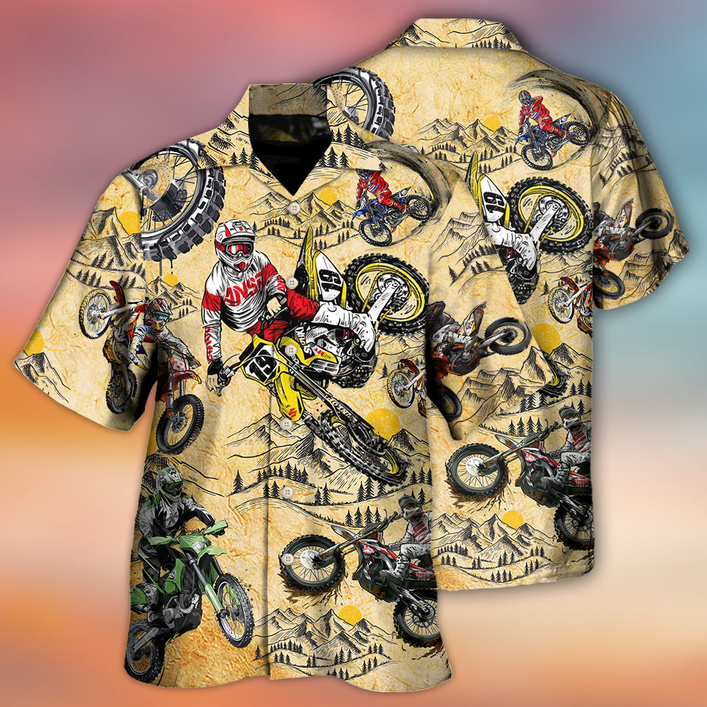 Vintage Motorcycle Motocross Biker Hawaiian Shirt For Summer Events And Casual Outdoor Wear