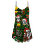 Christmas Skull Merry Holiday V-Neck Sleeveless Cami Dress For Summer Events And Comfortable Everyday Style