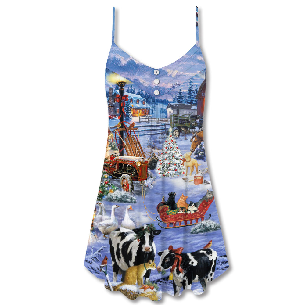 Christmas Love Farm Happy Life V-Neck Sleeveless Cami Dress For Festive Events And Casual Summer Styling