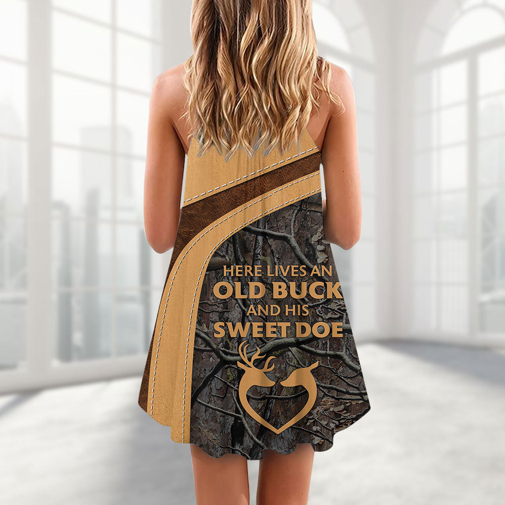 Deer Buck And Doe Nature Quote V-Neck Sleeveless Cami Dress For Casual Outings Vacations And Summer Style