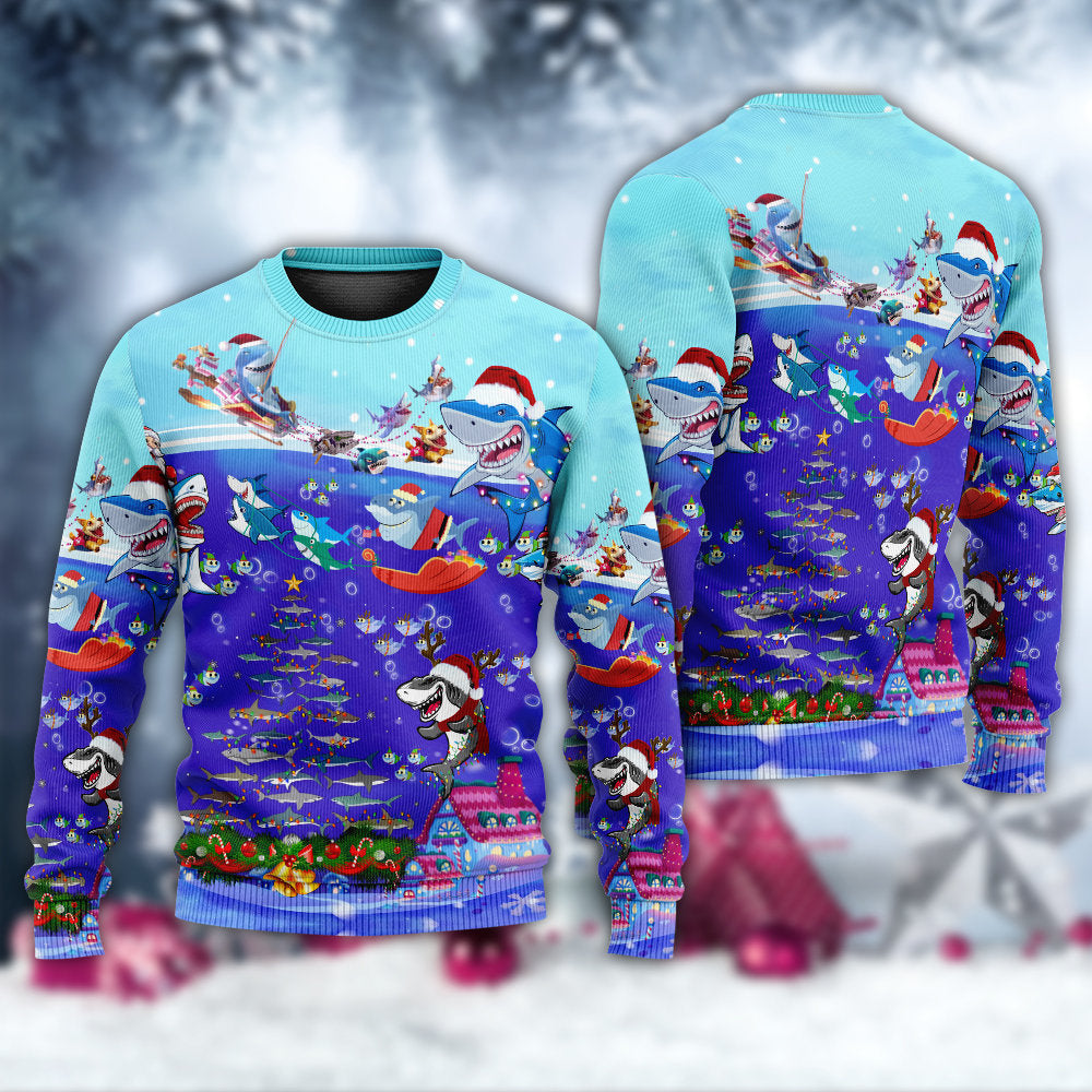 Christmas Santa Shark Rocket Ocean Gifts Sweater For Winter Parties Seasonal Adventures And Relaxed Everyday Styling