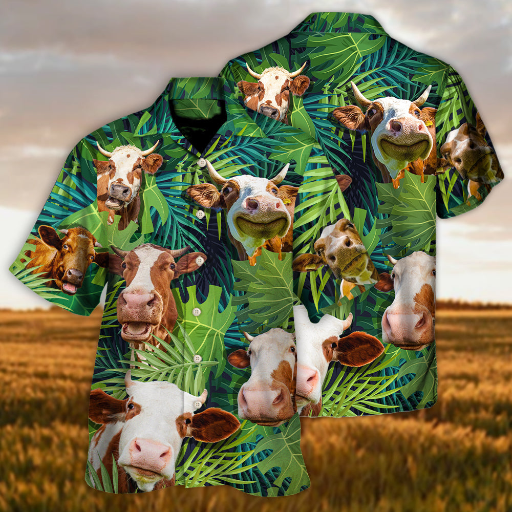 Tropical Funny Cow Face Humor Cattle Hawaiian Shirt Front Pattern View For Coastal Travel