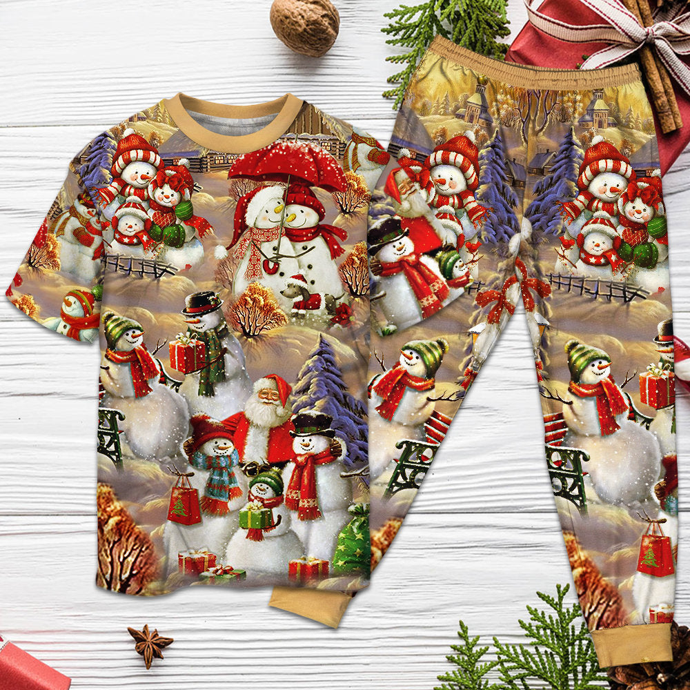 Snowman Couple Christmas Short Sleeve Pajamas Set For Christmas Mornings And Relaxed Lounging