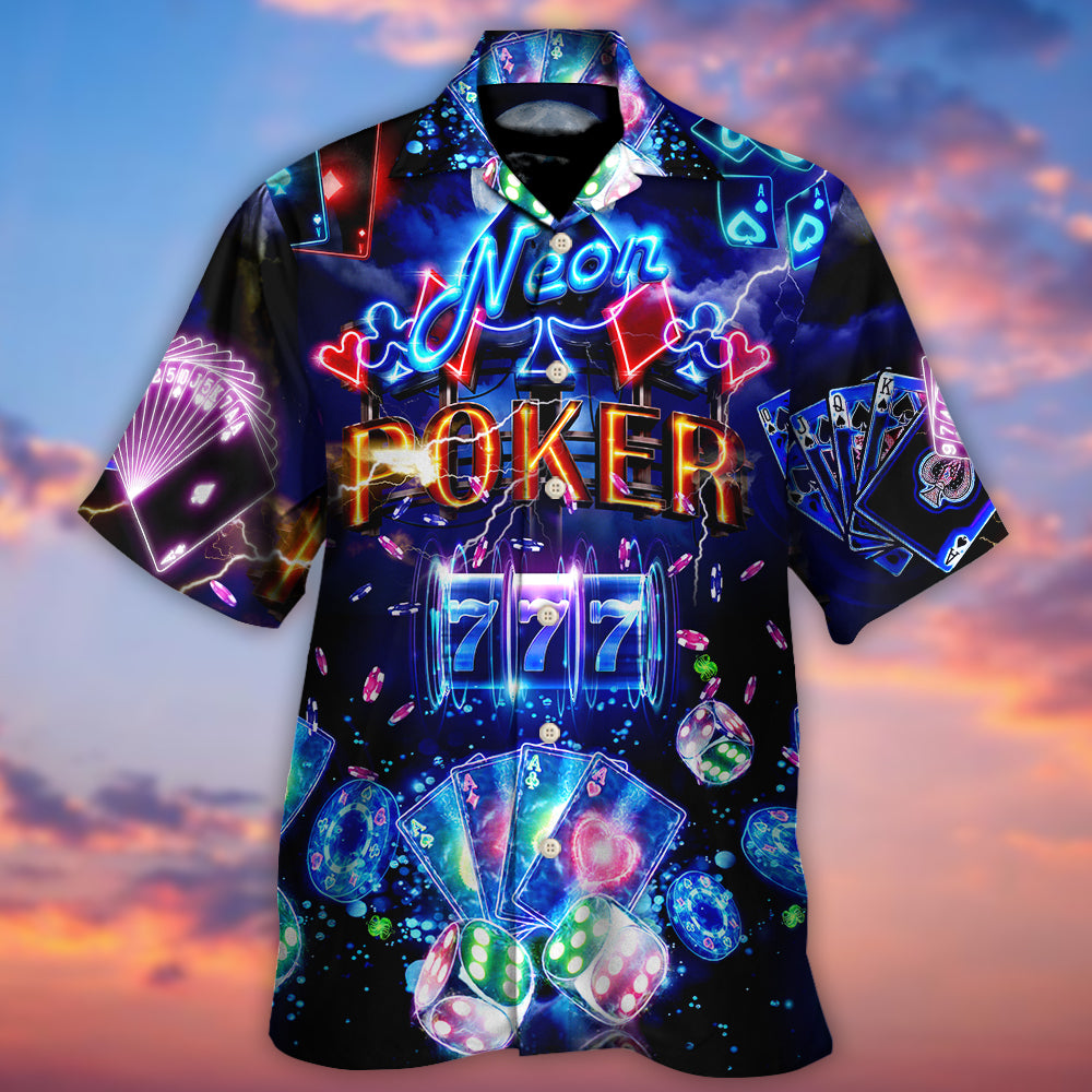 Neon Game Card Casino Slot Machine Jackpot Hawaiian Shirt For Coastal Adventures And Warm Weather Wear